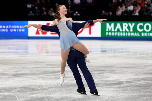Canada's Ava Kemp and Yohnatan Elizarov compete in the Junior Pairs Free Skating at the ISU Grand Prix of Figure Skating Final in Nagoya on December 6, 2025. (Photo by PAUL MILLER / AFP)