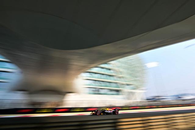 Red Bull Racing's Dutch driver Max Verstappen drives during the third parctice session ahead of the Abu Dhabi Formula One Grand Prix at the Yas Marina Circuit in Abu Dhabi on December 6, 2025. (Photo by Giuseppe CACACE / AFP)