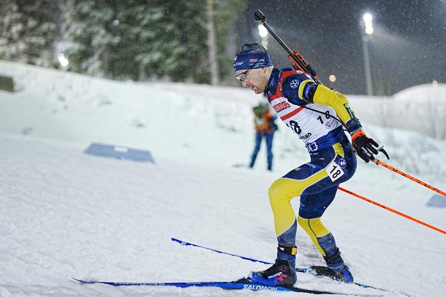 Sweden's Jesper Nelin competes in the men's 10 km sprint event of the IBU Biathlon World Cup in Oestersund, Sweden on December 6, 2025. (Photo by Bjorn LARSSON ROSVALL / TT NEWS AGENCY / AFP) / Sweden OUT