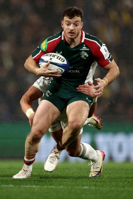 Leicester's English wing Adam Radwan runs with the ball during the European Rugby Champions Cup rugby union match between Stade Rochelais (La Rochelle) and Leicester Tigers at the Marcel-Deflandre Stadium in La Rochelle, western France on December 6, 2025. (Photo by ROMAIN PERROCHEAU / AFP)