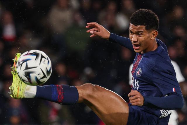 Paris Saint-Germain's French midfielder #24 Senny Mayulu kicks the ball during the French L1 football match between Paris Saint-Germain (PSG) and Stade Rennais FC at the Parc des Princes stadium in Paris on December 6, 2025. (Photo by FRANCK FIFE / AFP)