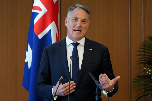 Australia’s Defence Minister Richard Marles speaks during a press conference with Japan’s Defence Minister Shinjiro Koizumi at the Ministry of Defence in Tokyo on December 7, 2025. (Photo by Kazuhiro NOGI / POOL / AFP)