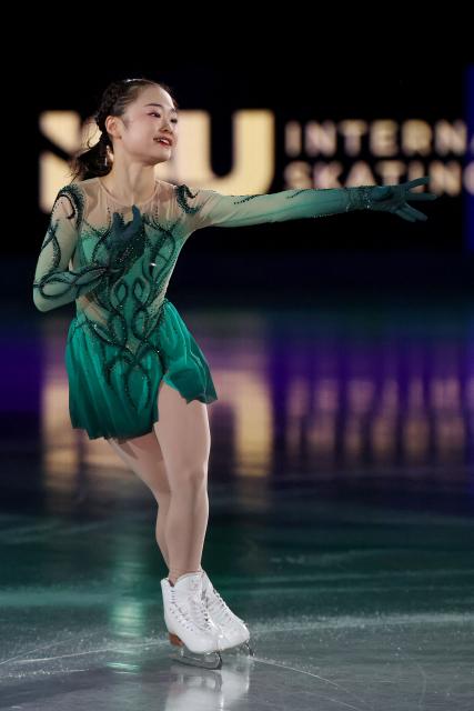 Japan's Mao Shimada performs in the exhibition gala at the ISU Grand Prix of Figure Skating Final in Nagoya on December 7, 2025. (Photo by PAUL MILLER / AFP)
