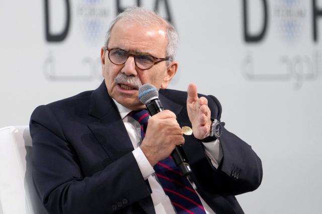 Lebanese Prime Minister Nawaf Salam speaks during the Doha Forum in Qatar on December 7, 2025. (Photo by HUSSEIN BAYDOUN / Factstory for MOFA / AFP)