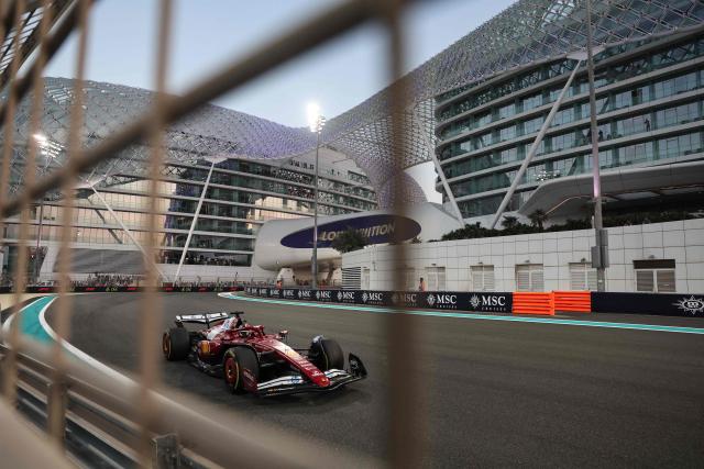 Ferrari's Monaco driver Charles Leclerc competes during the Abu Dhabi Formula One Grand Prix at the Yas Marina Circuit in Abu Dhabi on December 7, 2025. (Photo by Fadel SENNA / AFP)