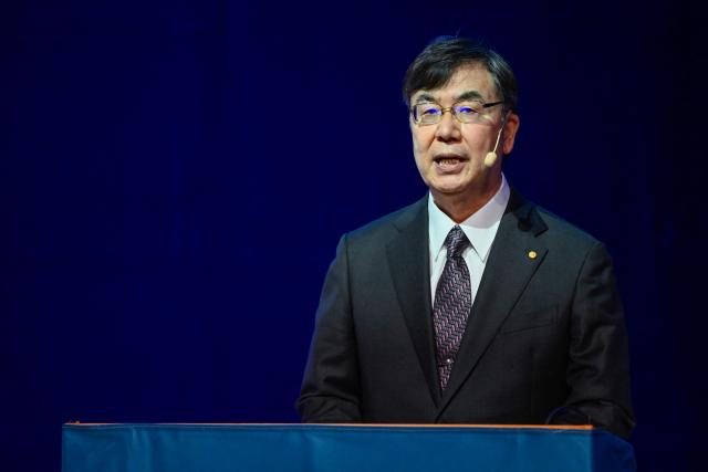 Nobel Prize in Physiology or Medicine 2025 laureate Japanese immunologist Shimon Sakaguchi delivers a speech at the Aula Medica in Stockholm, Sweden, on December 7, 2025.  (Photo by Henrik MONTGOMERY / TT News Agency / AFP) / Sweden OUT