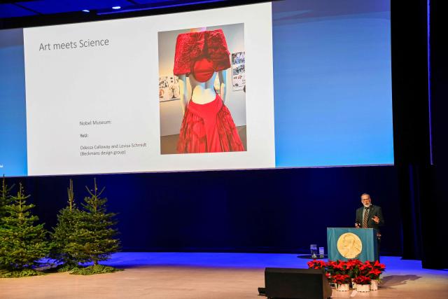 Nobel Prize in Physiology or Medicine 2025 laureate US immunologist Fred Ramsdell delivers his lecture with the title 'Translating Basic Science to Therapeutic Opportunities: the Treg Example' in the Aula Medica in Stockholm, Sweden, on December 7, 2025. (Photo by Henrik Montgomery/TT / various sources / AFP) / Sweden OUT