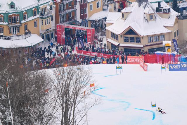 Canada's Arianne Forget competes during the first run of the Women's Giant Slalom event of the FIS Alpine Skiing World Cup in Mont-Tremblant, Quebec, Canada, on December 7, 2025. (Photo by Geoff Robins / AFP)