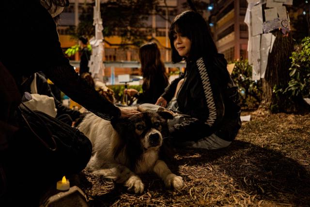 People pay their respects for the victims of a deadly fire at the Wang Fuk Court residential estate in Tai Po district of Hong Kong on December 7, 2025. (Photo by Leung Man Hei / AFP)