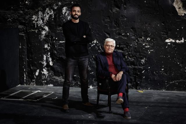 Embargoed until December 8, 2025 - 04:00 GMT / Mickael Chetrit (L), new owner of the Palace theatre flanked by French architect and interior designer Jacques Garcia pose during a photo session at the Palace theatre in Paris on December 4, 2025. The Palace concert hall, a legendary venue of Parisian nightlife that has been abandoned for two years, will reopen its doors at the end of 2026 after a year of renovation, announced its new owner Mickael Chetrit to AFP. (Photo by STEPHANE DE SAKUTIN / AFP)