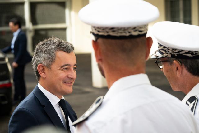 France's Minister of Justice Gerald Darmanin (L) visits the new detention center of Basse-Terre in the French archipelago of Guadeloupe, on December 7, 2025. The French Minister of Justice inaugurated on December 7, 2025 in Basse-Terre, the prefecture of the Guadeloupe archipelago, the new detention center that had been under construction for several years. (Photo by Carla Bernhardt / AFP)