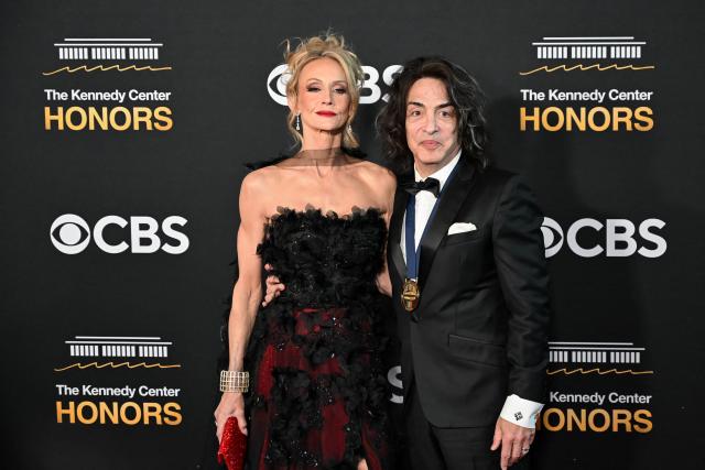 Kennedy Center honoree Paul Stanley, a member of the US rock band KISS, and his wife Erin Sutton arrive for the 48th Kennedy Center Honors gala at the Kennedy Center in Washington, DC, on December 7, 2025. (Photo by Alex WROBLEWSKI / AFP)