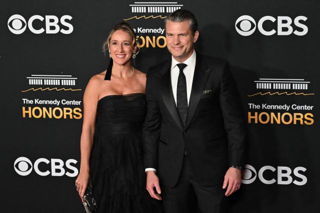 US Secretary of Defense Pete Hegseth and his wife Jennifer Rauchet Hegseth arrive for the 48th Kennedy Center Honors gala at the Kennedy Center in Washington, DC, on December 7, 2025. (Photo by Alex WROBLEWSKI / AFP)