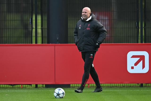 Liverpool's Dutch manager Arne Slot attends a team training session at their training ground in Kirkby, Liverpool, north-west England on December 8, 2025, on the eve of their UEFA Champions League, league phase football match against Inter Milan in Milan. (Photo by Paul ELLIS / AFP)