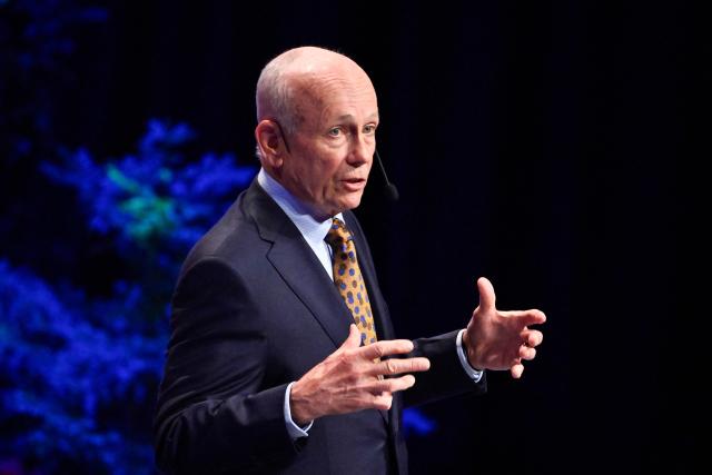 Laureate of The Sveriges Riksbank Prize in Economic Sciences 2025 Canadian economist Peter Howitt gives his lecture in Economic Science at the Aula Magna at Stockholm University in Stockholm, Sweden, on December 8, 2025. (Photo by Christine OLSSON / TT News Agency / AFP) / Sweden OUT