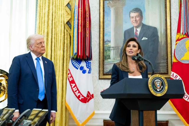 (FILES) US President Donald Trump looks on as Alina Habba speaks during a swearing in ceremony for her to be interim US Attorney General for New Jersey, in the Oval Office of the White House in Washington, DC, on March 28, 2025. Habba announced on X on December 8, 2025, that she was stepping down as Acting US Attorney for the District of New Jersey. A US appeals court on December 1 struck down an attempt by President Donald Trump to bypass the customary Senate confirmation process and appoint his former personal lawyer to a post as a top federal prosecutor. A three-judge panel ruled unanimously that Alina Habba, 41, has been unlawfully serving as the US Attorney for the District of New Jersey. (Photo by SAUL LOEB / AFP)