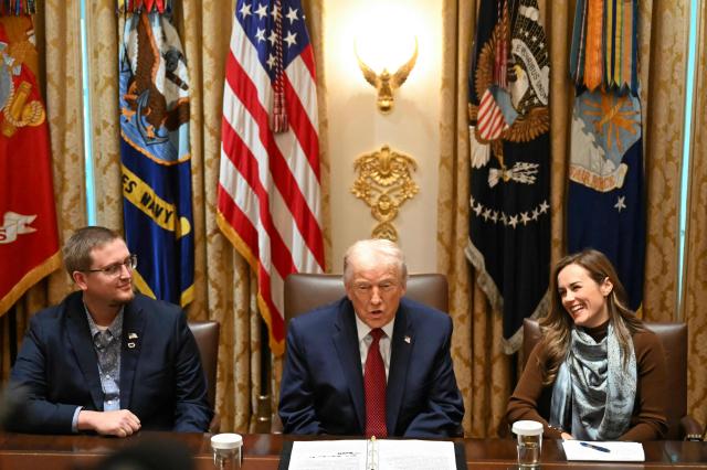 US President Donald Trump speaks during a roundtable event to discuss aid for farmers, in the Cabinet Room of the White House in Washington, DC, on December 8, 2025. President Trump is announcing a $12 billion aid package for US farmers, targeting a key support base hit by his trade policies. Since Trump's return to the White House in January, many US farmers have been battered by impacts of his wide-ranging tariffs, including retaliatory measures from trading partners. (Photo by ANDREW CABALLERO-REYNOLDS / AFP)