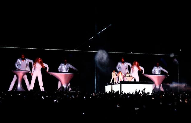 Colombian singer Shakira performs durinh her "Las mujeres ya no lloran" world tour at Velez Sarsfield stadium in Buenos Aires on December 8, 2025. (Photo by Luis ROBAYO / AFP)