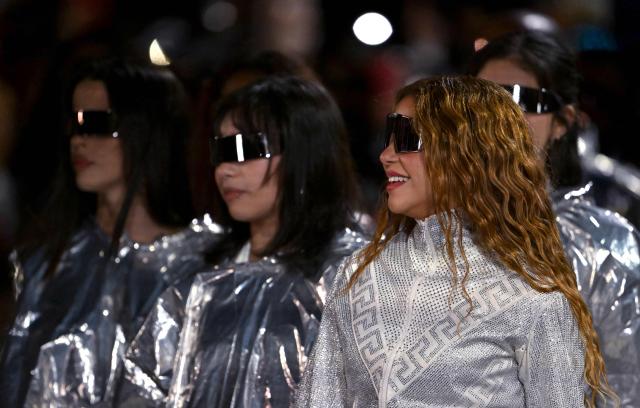 Colombian singer Shakira performs durinh her "Las mujeres ya no lloran" world tour at Velez Sarsfield stadium in Buenos Aires on December 8, 2025. (Photo by Luis ROBAYO / AFP)