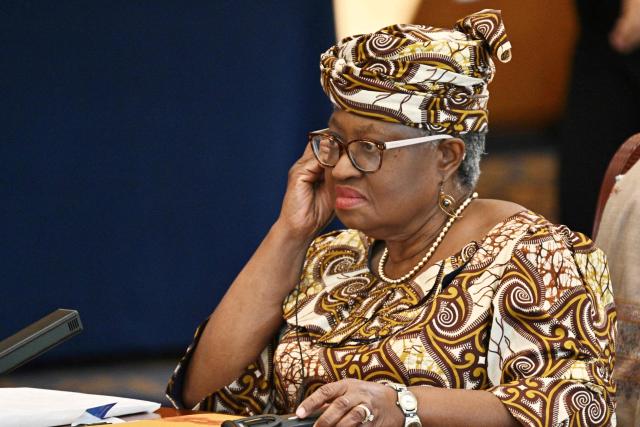 World Trade Organization (WTO) Director General Ngozi Okonjo-Iweala attends the 1+10 Dialogue with leaders of International Economic Organisations, with China’s Premier Li Qiang (not pictured) in Beijing on December 9, 2025. (Photo by Pedro PARDO and Pedro Pardo / POOL / AFP)