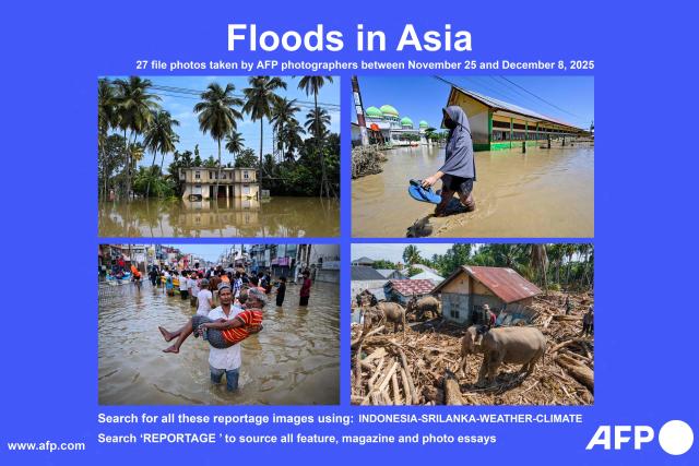 AFP presents a reportage of 27 file photographs taken by photographers in Sri Lanka and Indonesia between November 25 and December 8, 2025 after the region was affected by floods and subsequent landslides. Tropical storms and monsoon rains have pummelled Southeast and South Asia this month, triggering landslides and flash floods from the rainforests of Indonesia's western Sumatra island to highland plantations in Sri Lanka.

Search for all these reportage images using: INDONESIA-SRILANKA-WEATHER-CLIMATE

Search 'REPORTAGE' to source all feature, magazine and photo essays. (Photo by AFP)