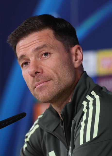 Real Madrid's Spanish coach Xabi Alonso gives a press conference at Valdebebas training grounds in Madrid on December 9, 2025 on the eve of their Champions League football match against Manchester City. (Photo by Pierre-Philippe MARCOU / AFP)