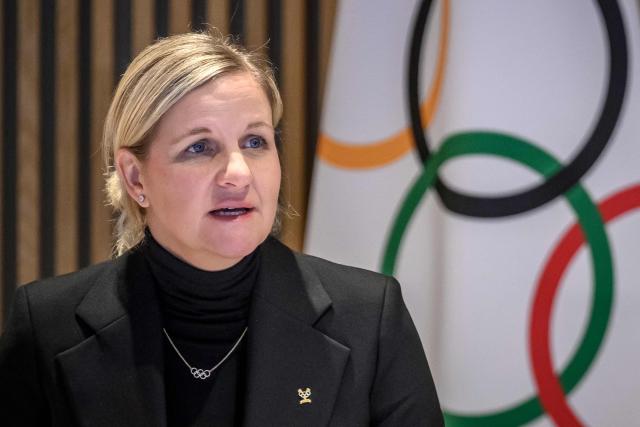 International Olympic Committee president (IOC) Kirsty Coventry speaks during the opening of an IOC executive commission meeting at the Olympic House in Lausanne, on December 9, 2025. The Winter Olympic Games Milano Cortina 2026 will take place from February 6 to 22 and the Winter Paralympic Games from March 6 to 22, 2026. (Photo by Fabrice COFFRINI / AFP)