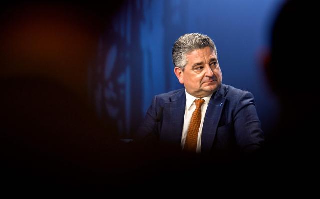 CEO of thyssenkrupp AG & thyssenkrupp Decarbon Technologies Miguel Angel Lopez Borrego addresses the annual news conference at their headquarters in Essen, western Germany on December 9, 2025. German industrial titan Thyssenkrupp said on December 9, 2025 that it expected a loss next year as it grapples with a tough market environment and seeks to offload employees. (Photo by Ina FASSBENDER / AFP)