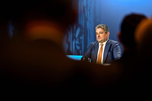 CEO of thyssenkrupp AG & thyssenkrupp Decarbon Technologies Miguel Angel Lopez Borrego addresses the annual news conference at their headquarters in Essen, western Germany on December 9, 2025. German industrial titan Thyssenkrupp said on December 9, 2025 that it expected a loss next year as it grapples with a tough market environment and seeks to offload employees. (Photo by Ina FASSBENDER / AFP)