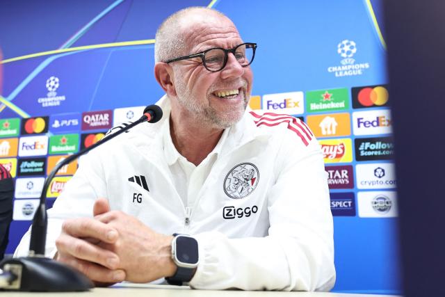 Ajax's Dutch coach Fred Grim attends a press conference at the Tofiq Bahramov Republican Stadium in Baku on December 9, 2025, on the eve of the UEFA Champions League league phase football match between Qarabag and Ajax. (Photo by Giorgi ARJEVANIDZE / AFP)