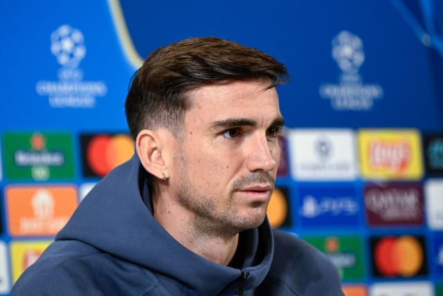 Paris Saint-Germain's Spanish midfielder #08 Fabian Ruiz gives a press conference on the eve of the UEFA Champions League league phase day 6 football match between Athletic Club Bilbao and Paris Saint-Germain (PSG) at San Mames Stadium in Bilbao on December 9, 2025. (Photo by ANDER GILLENEA / AFP)