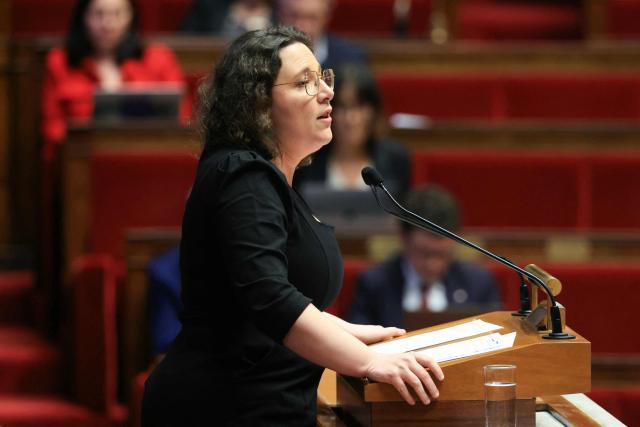 President of Ecologiste et Social parliamentary group Cyrielle Chatelain speaks during the explanation of vote after the results of the vote on the third part of the Social Security financing bill for 2026 (PLFSS) at the National Assembly, France's lower house parliament, in Paris on December 9, 2025. (Photo by Alain JOCARD / AFP)