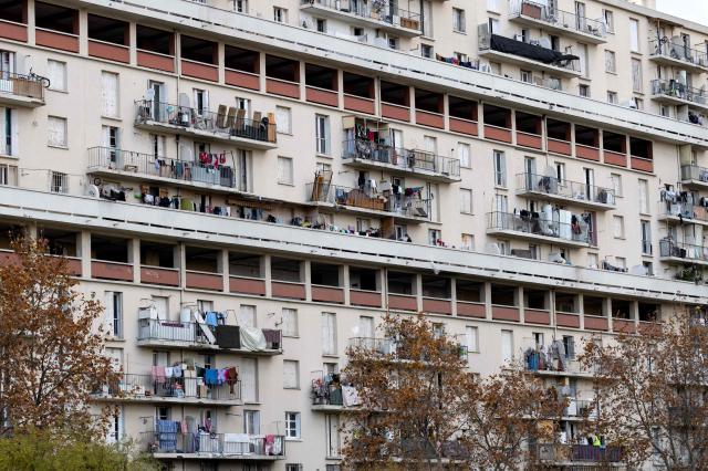 This photograph shows buildings of the "La Cite des Rosiers" residential complex, in the Sainte Marthe neighborhood, northern Marseille, on December 9, 2025. (Photo by Miguel MEDINA / AFP)