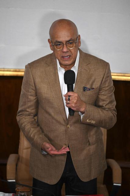 Venezuela's National Assembly President Jorge Rodriguez speaks during a session at the National Assembly in Caracas on December 9, 2025. (Photo by Federico PARRA / AFP)