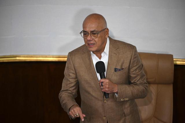 Venezuela's National Assembly President Jorge Rodriguez speaks during a session at the National Assembly in Caracas on December 9, 2025. (Photo by Federico PARRA / AFP)
