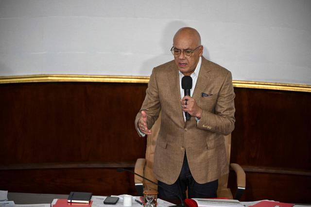 Venezuela's National Assembly President Jorge Rodriguez speaks during a session at the National Assembly in Caracas on December 9, 2025. (Photo by Federico PARRA / AFP)