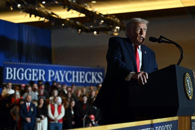US President Donald Trump delivers remarks on the economy at Mount Airy Casino Resort in Mount Pocono, Pennsylvania, on December 9, 2025. (Photo by ANDREW CABALLERO-REYNOLDS / AFP)