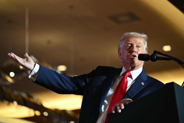 US President Donald Trump delivers remarks on the economy at Mount Airy Casino Resort in Mount Pocono, Pennsylvania, on December 9, 2025. (Photo by ANDREW CABALLERO-REYNOLDS / AFP)