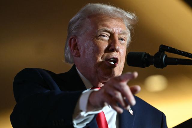 US President Donald Trump delivers remarks on the economy at Mount Airy Casino Resort in Mount Pocono, Pennsylvania, on December 9, 2025. (Photo by ANDREW CABALLERO-REYNOLDS / AFP)