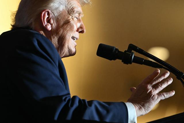 US President Donald Trump delivers remarks on the economy at Mount Airy Casino Resort in Mount Pocono, Pennsylvania, on December 9, 2025. (Photo by ANDREW CABALLERO-REYNOLDS / AFP)