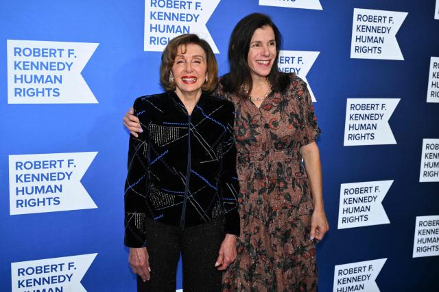 US former Speaker of the House of Representatives Nancy Pelosi, Democrat of California, and her daughter Alexandra Pelosi (R) attend the Robert F. Kennedy Human Rights 'Ripple of Hope Awards Gala' in New York City, on December 9, 2025. (Photo by ANGELA WEISS / AFP)