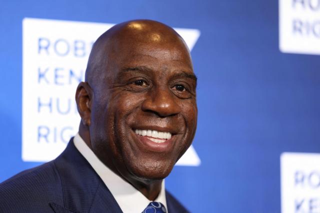 Former US basketball player Earvin "Magic" Johnson attends the Robert F. Kennedy Human Rights 'Ripple of Hope Awards Gala' in New York City, on December 9, 2025. (Photo by ANGELA WEISS / AFP)