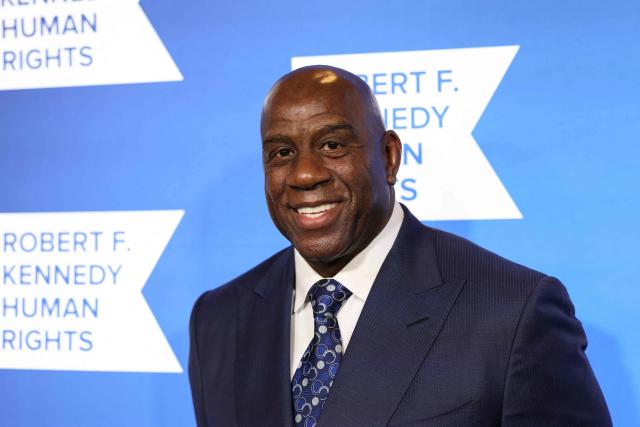 Former US basketball player Earvin "Magic" Johnson attends the Robert F. Kennedy Human Rights 'Ripple of Hope Awards Gala' in New York City, on December 9, 2025. (Photo by ANGELA WEISS / AFP)