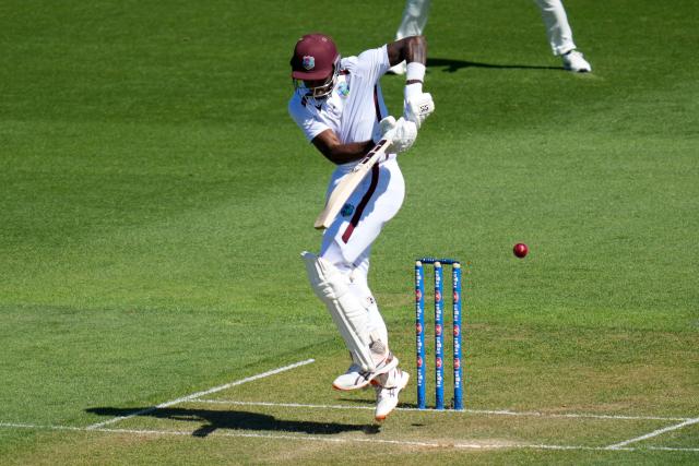 West Indies' Justin Greaves plays a shot during day one of the 2nd international Test cricket match between New Zealand and West Indies at the Basin reserve in Wellington on December 10, 2025. (Photo by Marty MELVILLE / AFP)