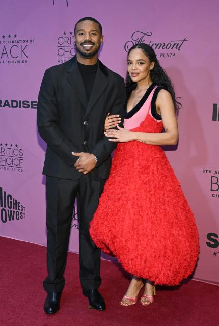US actors Michael B. Jordan (L) and Tessa Thompson attend the Critics Choice Association 8th annual Celebration of Black Cinema and Television at the Fairmont Century Plaza in Los Angeles on December 9, 2025. (Photo by LISA O'CONNOR / AFP)