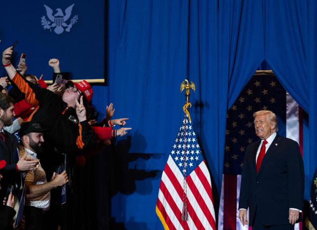 US President Donald Trump arrives to deliver remarks on the economy at Mount Airy Casino Resort in Mount Pocono, Pennsylvania, on December 9, 2025. (Photo by ANDREW CABALLERO-REYNOLDS / AFP)