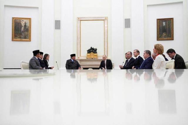 Russian President Vladimir Putin meets with Indonesian President Prabowo Subianto at the Senate Palace of the Kremlin in Moscow on December 10, 2025. (Photo by Alexander Zemlianichenko / POOL / AFP)