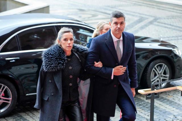 Paraguay's President Santiago Pena and his wife Leticia Ocampos arrive for the Nobel Peace Prize ceremony at Oslo City Hall on December 10, 2025 in Oslo, Norway. The 2025 Nobel Peace Prize was awarded to Machado for her efforts to bring democracy to Venezuela, challenging the iron-fisted rule of Venezuelan President Nicolas Maduro, who has been president since 2013. (Photo by Gorm Kallestad / NTB / AFP) / Norway OUT