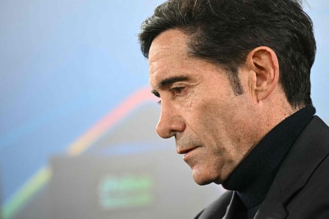 Villarreal's Spanish coach Marcelino Garcia Toral looks on prior the UEFA Champions League league phase day 6 football match between Villarreal CF and FC Copenhagen at La Ceramica Stadium in Vila-real on December 10, 2025. (Photo by JOSE JORDAN / AFP)