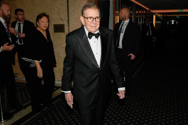 Venezuelan opposition leader Edmundo Gonzalez Urrutia arrives for the Nobel Peace Prize banquet at the Grand Hotel in Oslo, Norway, on December 10, 2025. The 2025 Nobel Peace Prize was awarded to Maria Corina Machado for her efforts to bring democracy to Venezuela, challenging the iron-fisted rule of Venezuelan President Nicolas Maduro, who has been president since 2013. (Photo by Lise Åserud / NTB / AFP) / Norway OUT